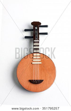 Yueqin Isolated On White Background Flat Lay. Image Contains Copy Space