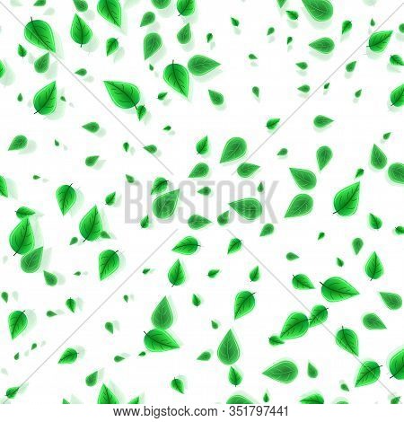 Blurred Fresh Flying Green Leaves, Quality Vector