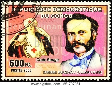Moscow, Russia - February 18, 2020: Stamp Printed In Congo, Shows Portrait Of Swiss Businessman Henr