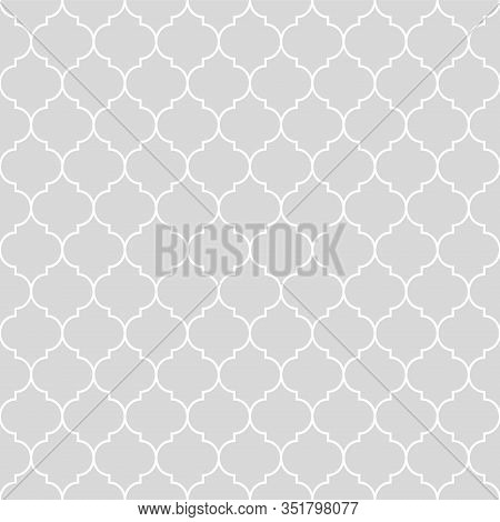 Grey And White Seamless Pattern. Abstract Geometric Pattern In Arabic Style. Simple Vector Seamless 