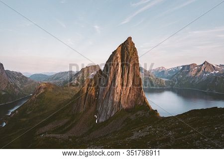 Segla Mountain Peak Landscape In Norway Sunset Rocks And Fjord View Travel Beautiful Destinations Sc