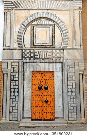Tunis, Tunisia - December 31, 2019: The Impressive Entrance To Dar Othman Palace, Located Inside The
