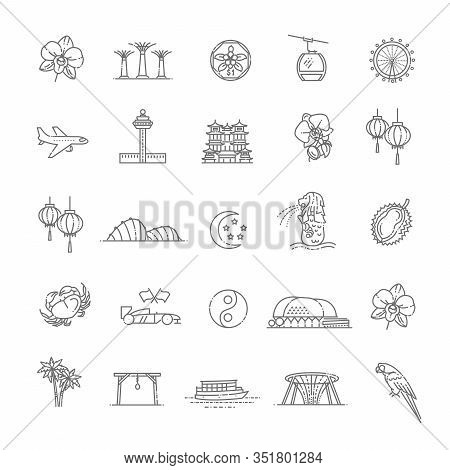 Singapore Icon Set, Thin Line Icon. Singapore Symbols