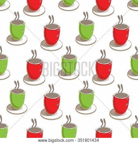 Coffee Cups-garden Tea Party, Seamless Repeat Pattern. Pattern Background. Surface Pattern Design Of