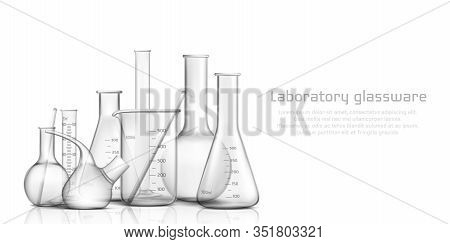 Chemical, Biological Science Laboratory Glassware Collection 3d Realistic Banner, Poster. Empty, Gra