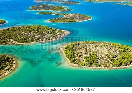 Croatia, Adriaric Coastline, Beautiful Small Islands In Murter Archipelago, Aerial View Of Turquoise