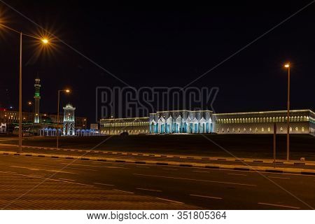 Doha Qatar Parliament Night View Beautyful Arcitaxture, This Photo Was Shot At Night Date Of  18-jan