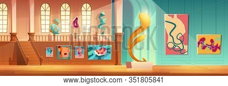 Contemporary Art Museum Or Gallery Exhibition Hall Interior With Abstract, Abstractionism Or Cubism 