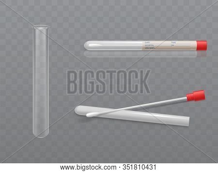 Medical Set For Analysis - Q-tip With Cotton Swab And Test Tube, Glass Capsule. Individual Hygiene T