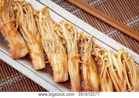 Pan Fried Enoki Mushroom With Teriyaki Sauce