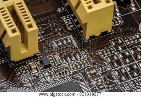Motherboard. Resistors, Tracks, And Sockets.motherboard. Resistors, Tracks, And Sockets.