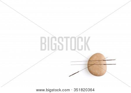 Silver Needles For Traditional Chinese Medicine Acupuncture. Close-up. Isolated White Background. Th