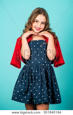 Cosmetic Concept. Small Girl Makeup. Beauty In Dress. Lady In Pin-up Style. Glamour Lifestyle. Small