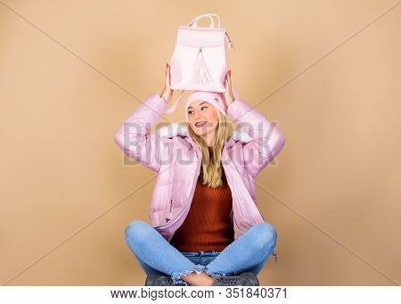 Tender Combination. Matching Accessories. Fashion Accessory. Girl Adorable Model Showing Her Fancy L