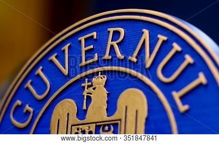 Bucharest, Romania - January 08, 2020: Government Logo Of The Desk From Which Romanian Prime Ministe