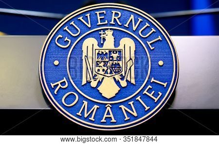 Bucharest, Romania - January 08, 2020: Government Logo Of The Desk From Which Romanian Prime Ministe