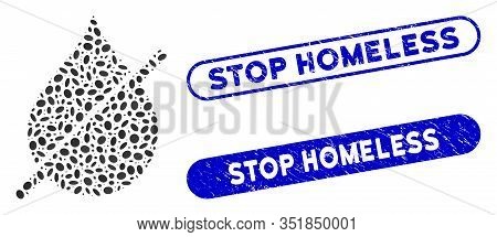 Mosaic Dry And Rubber Stamp Seals With Stop Homeless Text. Mosaic Vector Dry Is Formed With Scattere