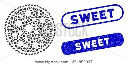Mosaic Entire Pizza And Grunge Stamp Seals With Sweet Phrase. Mosaic Vector Entire Pizza Is Designed