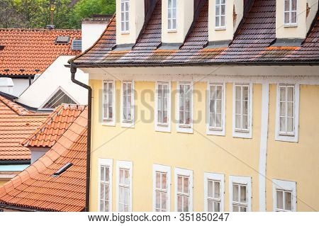 Typical Medieval Facade Of An Old Appartment Residential Building In A Street Of Castle Hill, Called
