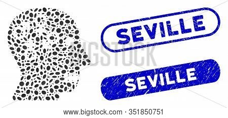 Mosaic Psychosexual Disorder And Corroded Stamp Watermarks With Seville Caption. Mosaic Vector Psych