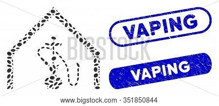 Mosaic Shisha Bar And Distressed Stamp Seals With Vaping Phrase. Mosaic Vector Shisha Bar Is Compose