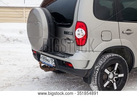Novosibirsk, Russia - 02.18.2020: Rear View Of A Chevrolet Niva, A Russian-american Car In The Snow 