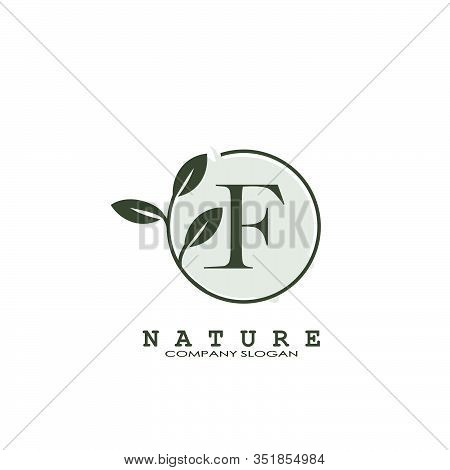F Letter Nature Floral Logo. Abstract Vector Logo Design Concept Naturally Floral Leaf With Circle S