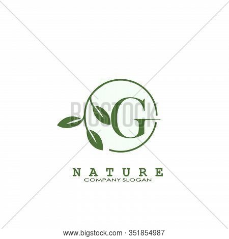 G Letter Nature Floral Logo. Abstract Vector Logo Design Concept Naturally Floral Leaf With Circle S