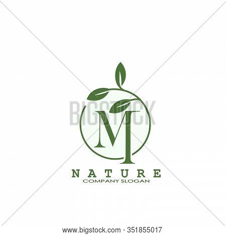 M Letter Nature Floral Logo. Abstract Vector Logo Design Concept Naturally Floral Leaf With Circle S