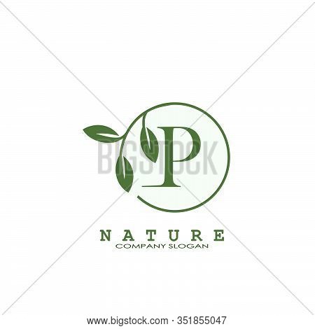 P Letter Nature Floral Logo. Abstract Vector Logo Design Concept Naturally Floral Leaf With Circle S