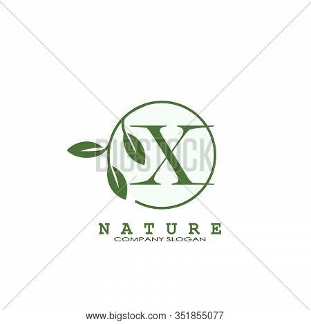 X Letter Nature Floral Logo. Abstract Vector Logo Design Concept Naturally Floral Leaf With Circle S