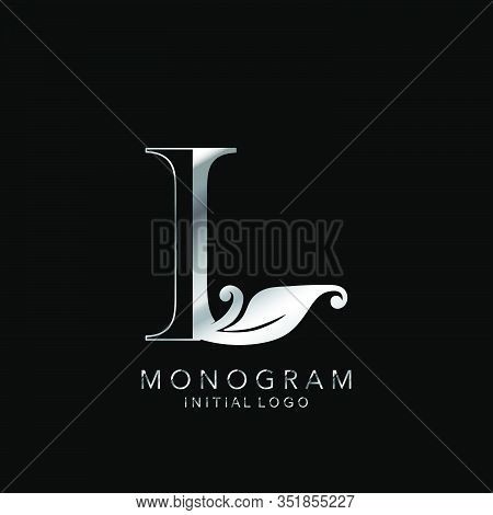 Monogram Initial Logo Letter L. Silver Vector Design Concept Floral Leaves For Business Identity.