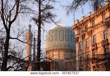 Saint Petersburg Mosque On Petrograd Side At Evening, Russia.
