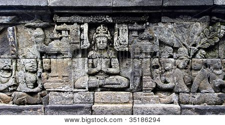Bas-relief på væggen i Borobudur Temple