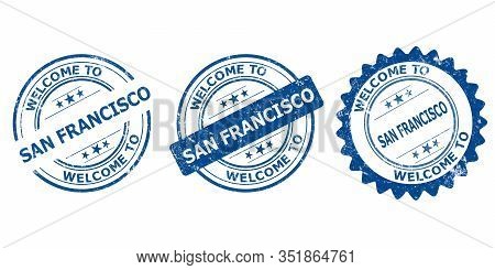 Welcome To San Francisco Blue Old Stamp Sale
