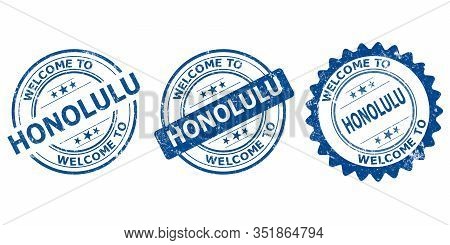Welcome To Honolulu Blue Old Stamp Sale