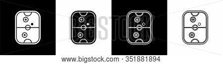 Set Air Hockey Table Icon Isolated On Black And White Background. Vector Illustration