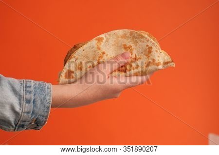 National Food Concept. Mexican National Food Tacos Or Tatar National Food - Kystyby In Hand On An Or