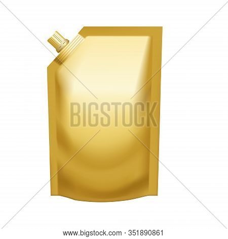 Realistic Golden Pouch Doypack With Side Spout