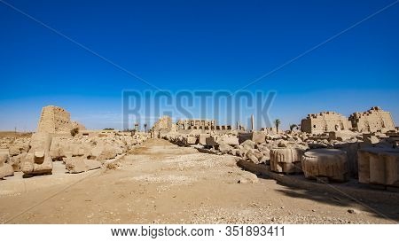 Karnak Temple In Luxor, Egypt. The Karnak Temple Complex, Commonly Known As Karnak, Comprises A Vast