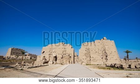 Karnak Temple In Luxor, Egypt. The Karnak Temple Complex, Commonly Known As Karnak, Comprises A Vast