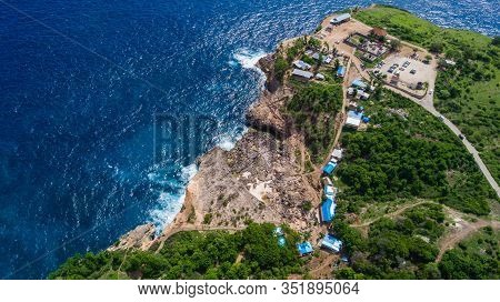 Landscape Over Broken Beach In Nusa Penida, Indonesia Angel's Billabong Beach. Popular Tourist Desti