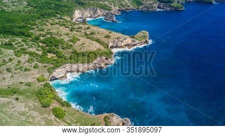 Landscape Over Broken Beach In Nusa Penida, Indonesia Angel's Billabong Beach. Popular Tourist Desti