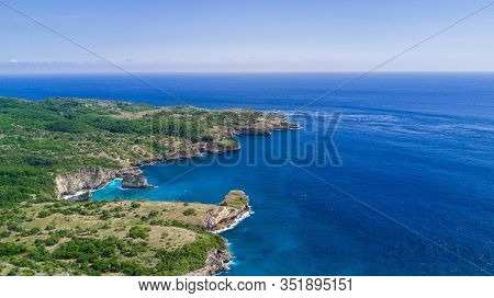 View From Above, Stunning Aerial View Of The Broken Beach. Broken Beach Locally Known As Pantai Pasi