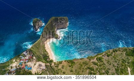 Aerial View Of The Tropical Coast Of The Island Of Nusa Penida, Beach Of Kelingking, Indonesia
