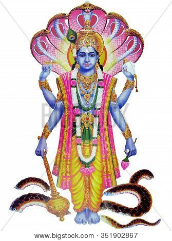 Lord  Vishnu  Krishna Festival Music Hinduism Culture Mythology Snake Illustration