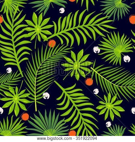 Jungle, Tropical Leaves Seamless Pattern. Vector Illustration
