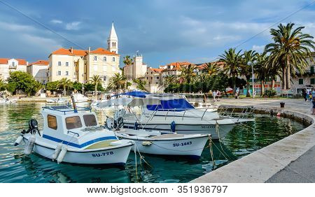 Supetar, Croatia - May 22, 2019: Supetar Town On Brac Island Near Split, Croatia. Beautiful Harbor W