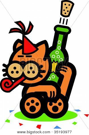 猫のクリップ アート シャンパン大晦日