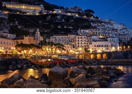 View of a Amalfi town at sunset, Italy